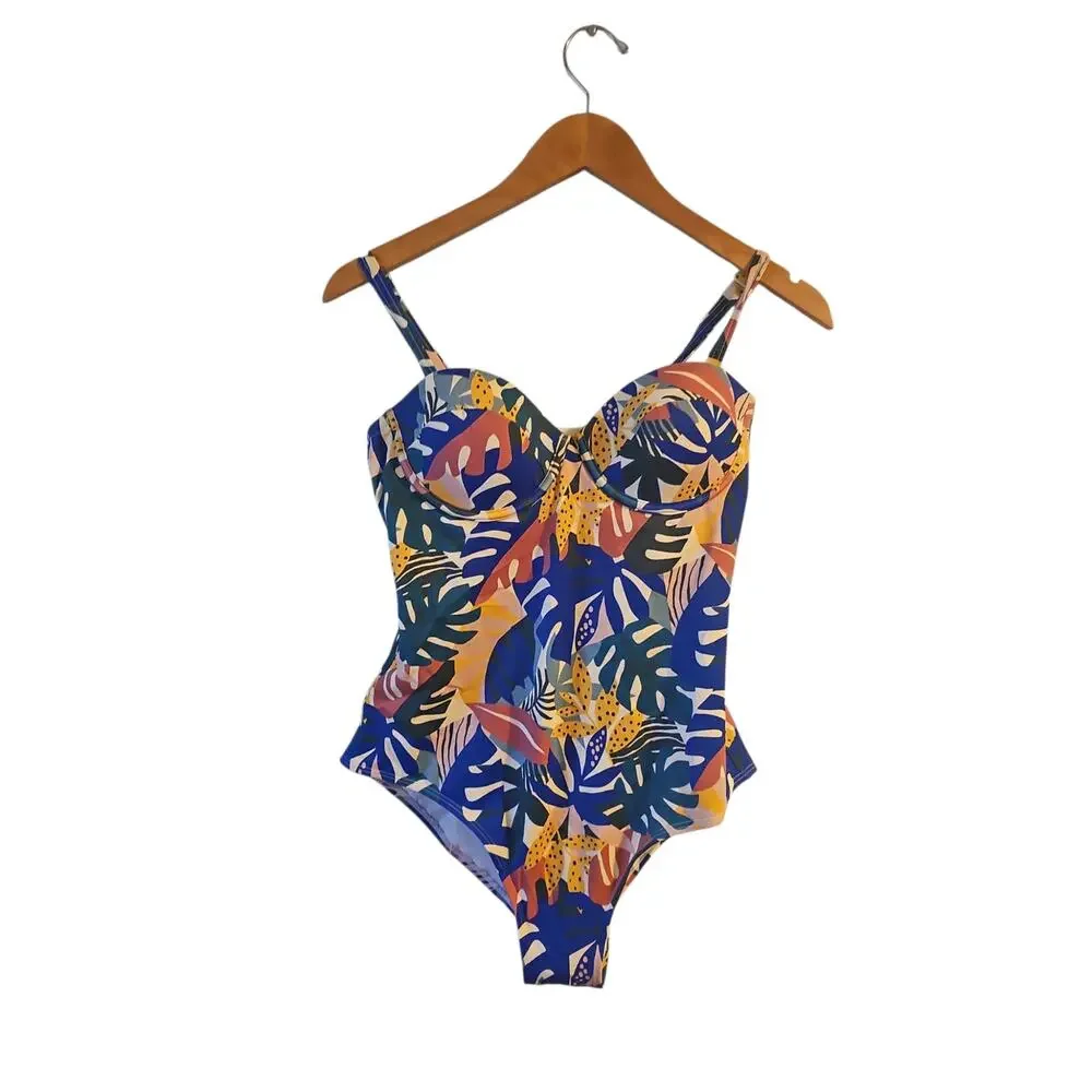 Boden Cassis cup floral leaf pattern one piece swimsuit sz 34B